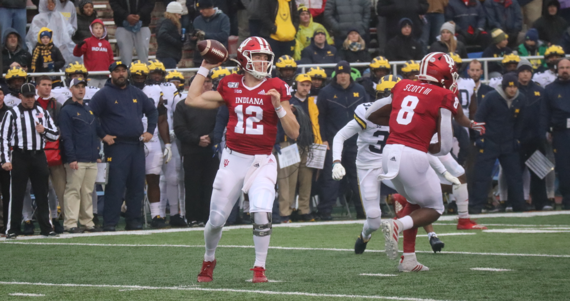 Northwestern quarterback Peyton Ramsey looks to pass during the second half  of an NCAA college football game against Northwestern, Saturday, Oct. 31,  2020, in Iowa City, Iowa. (AP Photo/Charlie Neibergall Stock Photo 