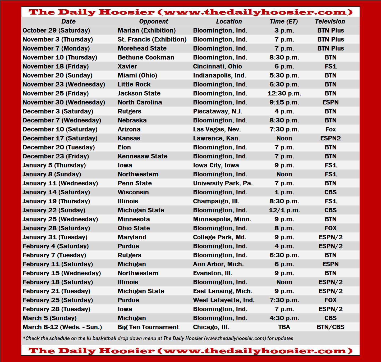 IU Basketball 2022 23 Printable Schedule The Daily Hoosier The Daily Hoosier